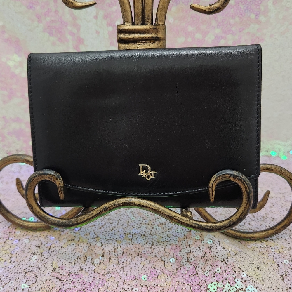 Christian Dior Black Leather Compact Wallet - Picture 1 of 13